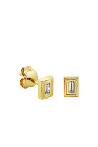 Fluted Single Stud Earring, 14k Yellow Gold & Baguette Diamonds